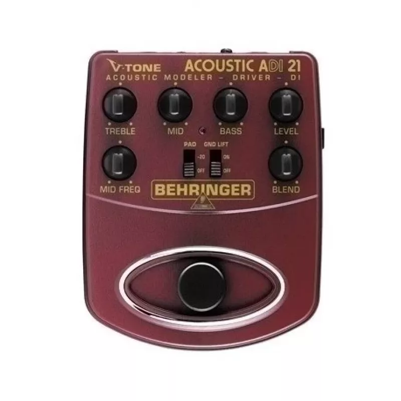 Behringer ADI21 akustiskās ģitāras priekšpastiprinātājs / DI kaste ar 3 joslu ekvalaizeru un atgriezeniskās saites kontroli