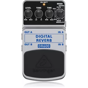 Behringer DR600 digitālās reverberācijas efekta pedālis, 6 režīmi, stereo, melns/sudraba
