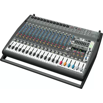 Behringer PMP6000 20 kanālu pastiprināts mikseris ar dubultiem efektiem un 1200W tilta izeju, melns