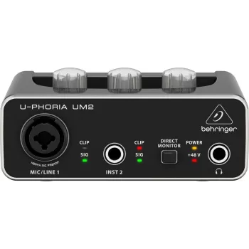 Behringer UM2 USB audio interfeiss ar XENYX mikrofona priekšpastiprinātāju un +48V fantoma barošanu