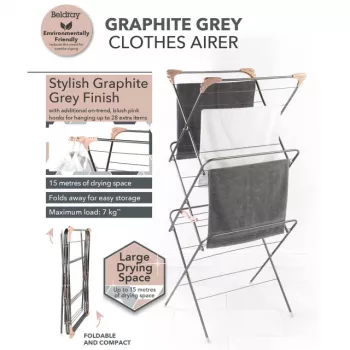 Beldray LA072498GRYNFEU7 Elegant 3-Tier Clothes Airer, Graphite Grey