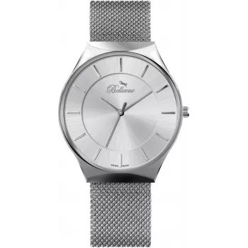 BELLEVUE E56 Vīriešu analogais kvarca pulkstenis 32mm nerūsējošā tērauda korpuss, melns ciparnīca, īsta ādas siksniņa