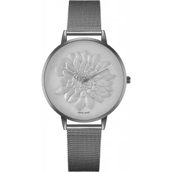 BELLEVUE Woman D12 40mm Analog Quartz Watch Stainless Steel Case Black Leather Band