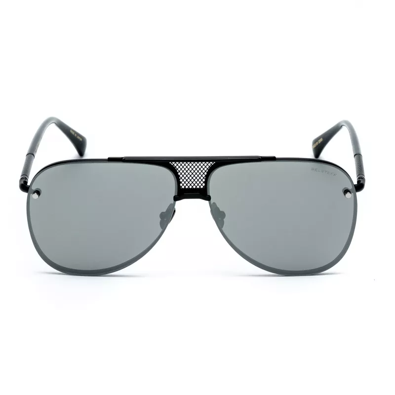 Belstaff Beckington vīriešu taisnstūra saulesbrilles - melns acetāta rāmis, pelēkas polikarbonāta lēcas, UV400 aizsardzība, 60/18/145 mm
