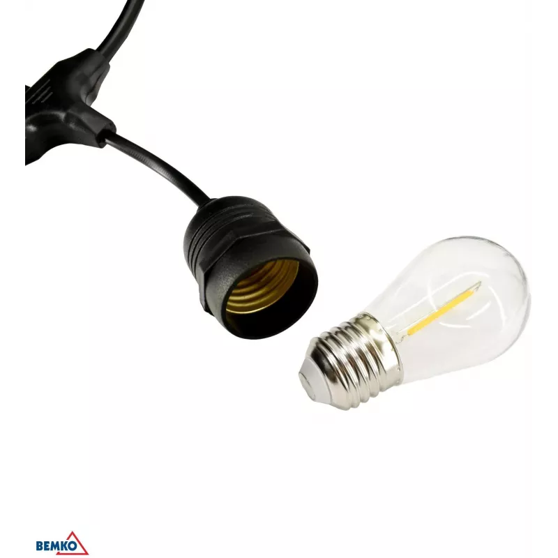 BEMKO SOLBEE Saules darbināmas LED dārza virtenes, 10 LED, 10m, silti balta 3000K, IP65, melna