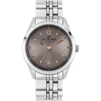 BEN SHERMAN Vīriešu kvarca analogais pulkstenis WB057ESM 43mm Nerūsējošais tērauds Zils ciparnīca Sudraba sieta siksniņa