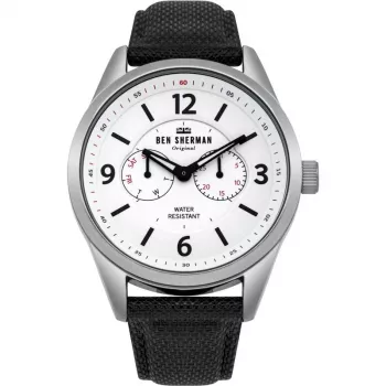 BEN SHERMAN Vīriešu kvarca analogais pulkstenis WB069WB 45 mm melns ciparnīca melna ādas siksniņa