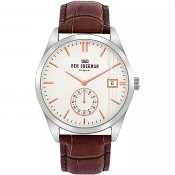 BEN SHERMAN Vīriešu Pulkstenis WB039T 43mm Brūna Ādas Siksniņa Melns Ciparnīca