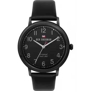 Ben Sherman WBS113BB Vīriešu analogais kvarca pulkstenis 43mm melns ciparnīca, īsta ādas siksniņa