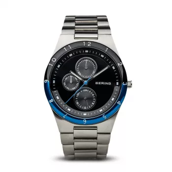 BERING Vīriešu klasisks minimālistisks kvarca pulkstenis 39mm titāna korpuss zils ciparnīca pelēks nerūsējošā tērauda sieta siksniņa 32339-702