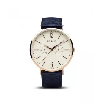 Bering vīriešu klasiskais kvarca pulkstenis 40mm zils ciparnīca rozā zelts nerūsējošā tērauda siets 14240-864B