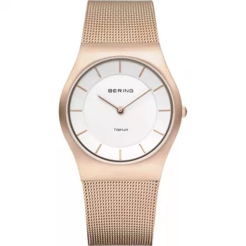 BERING Sieviešu Classic kvarca analogais rokas pulkstenis 35mm rozā zelta nerūsējošā tērauda siets 11935-366