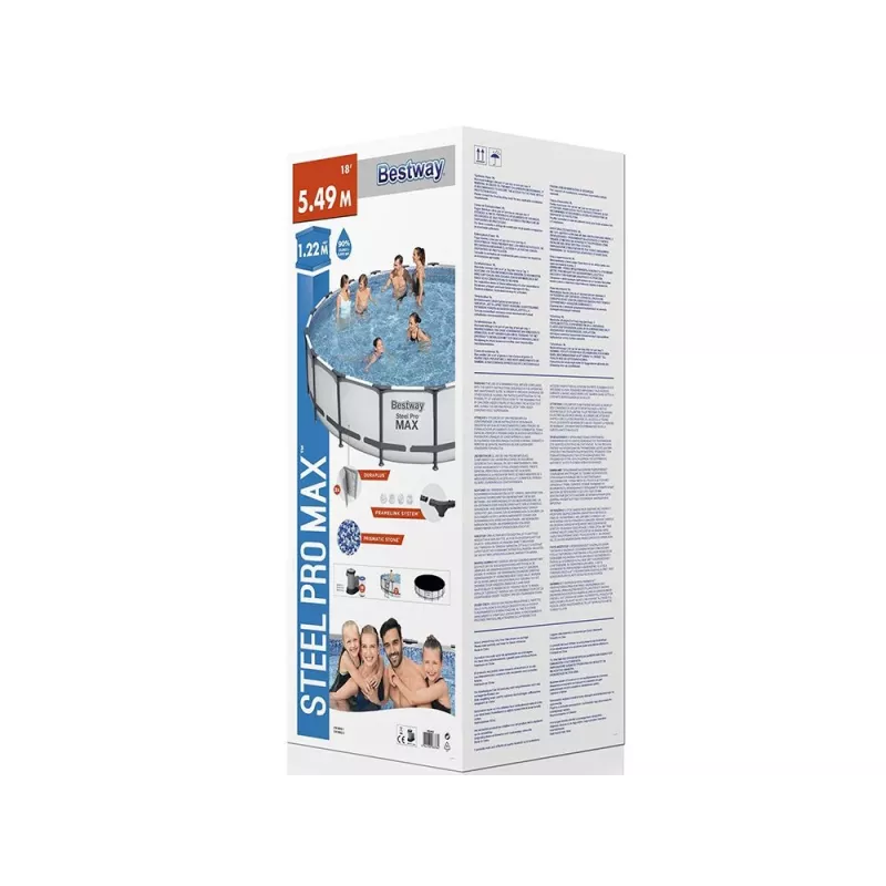 Bestway Steel Frame Pool 549 x 122 cm (18 ft x 48 in) Round Above Ground Pool ar filtru sūkni, kāpnēm, pārsegu - 56462