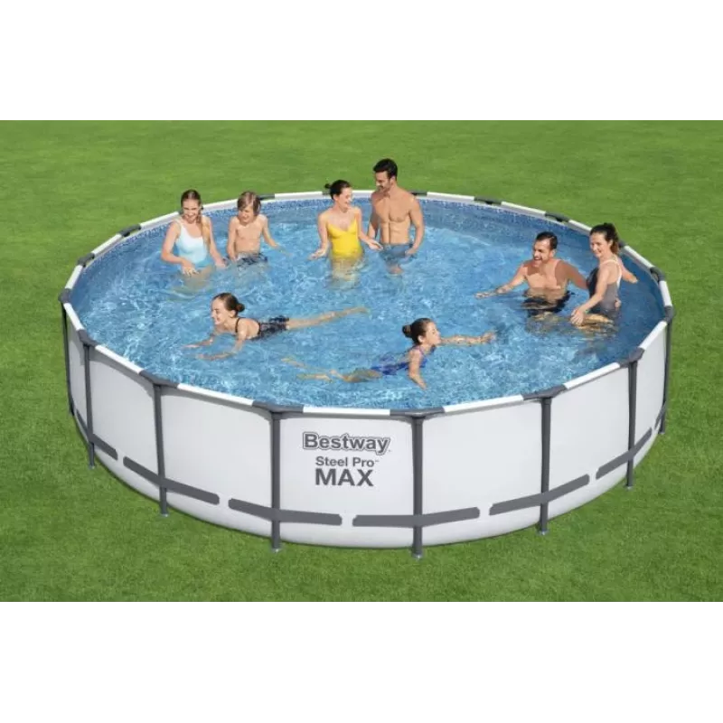 Bestway Steel Frame Pool 549 x 122 cm (18 ft x 48 in) Round Above Ground Pool ar filtru sūkni, kāpnēm, pārsegu - 56462