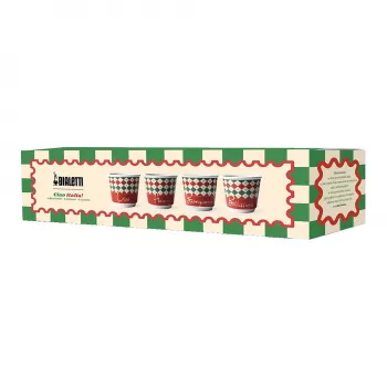 Bialetti 4 Tricolore espreso glāžu komplekts, 80 ml, stikls, Itālijas karoga krāsas, piemērotas trauku mazgājamai mašīnai