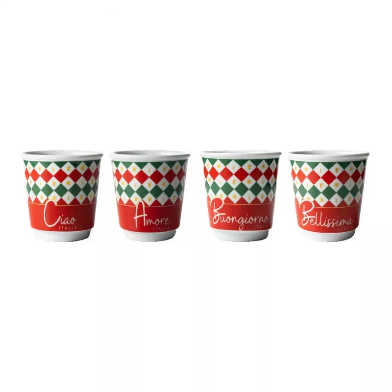 Bialetti 4 Tricolore espreso glāžu komplekts, 80 ml, stikls, Itālijas karoga krāsas, piemērotas trauku mazgājamai mašīnai