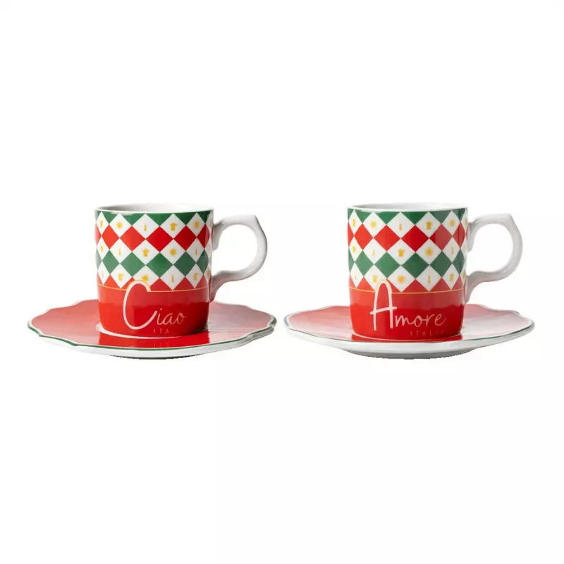 Bialetti Tricolore Espresso Cup and Saucer Set (2 Cups, 2 Saucers)