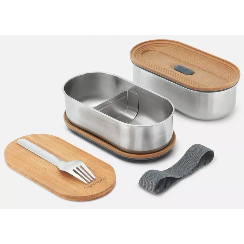 black+blum Oval Box 0.5 L pārtikas uzglabāšanas trauks ar bambusa vāku un nerūsējošā tērauda pamatni
