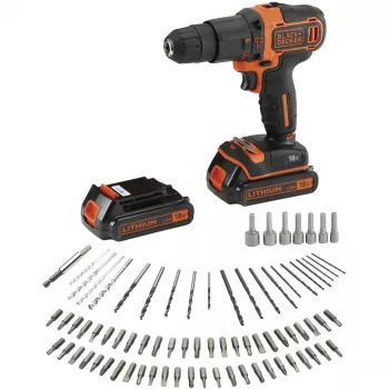 BLACK+DECKER 18V Bezvadu āmura urbjskrūvgriezis BDCHD18BAFC, Melns/Orangžs, 2x 1.5Ah Li-Ion akumulatori, 80 daļu piederumu komplekts, kastes komplekts