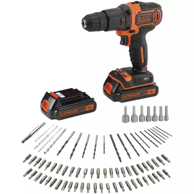 BLACK+DECKER 18V Bezvadu āmura urbjskrūvgriezis BDCHD18BAFC, Melns/Orangžs, 2x 1.5Ah Li-Ion akumulatori, 80 daļu piederumu komplekts, kastes komplekts