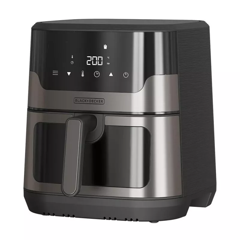 BLACK+DECKER BXAF8001E 8L Digitālais fritieris, 1700W, 8 programmas, nepiedegošs grozs, melns