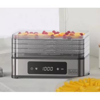 Black+Decker BXDE401E Augļu, sēņu un dārzeņu žāvētājs - 400W, 5 paplātes, digitālais taimeris, bez BPA plastmasa, melns