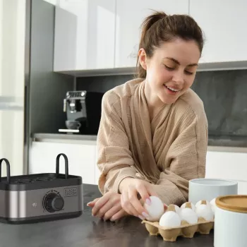 BLACK+DECKER BXKS4800E Olu vārītājs, 400 W, 6 olas, Mīksti/Vidēji/Cieti, Melns