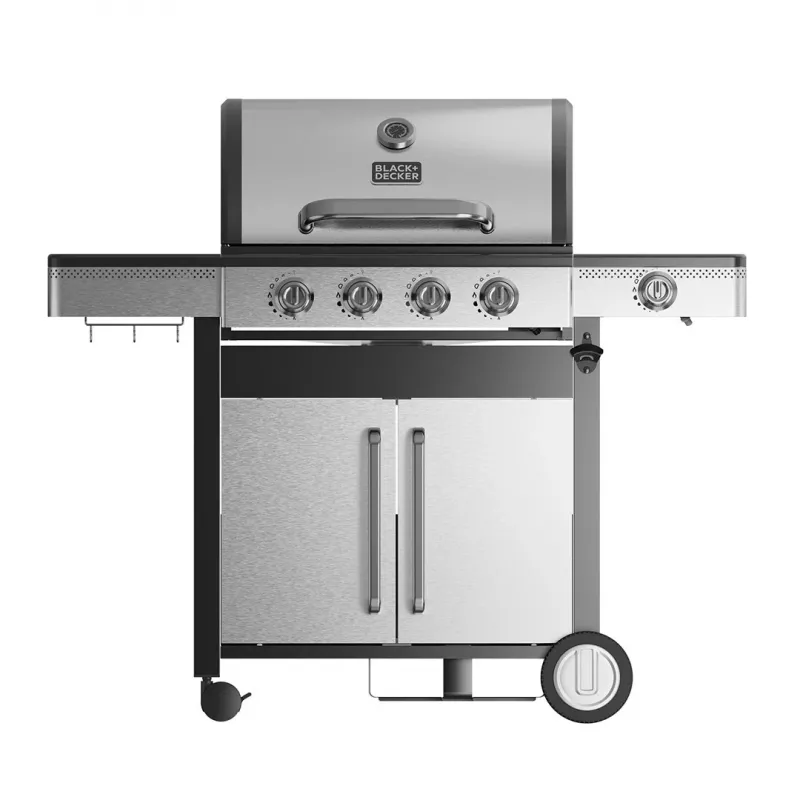 Black+Decker BXOG16550E gāzes grils, 4 degļi ar sānu degli, 16,5 kW, melns un nerūsējošais tērauds