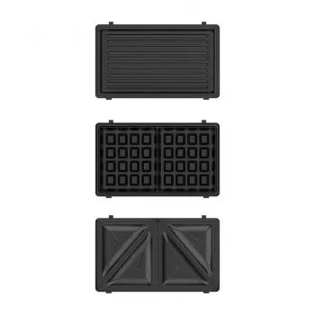 BLACK+DECKER BXSA754E 3-in-1 sviestmaižu gatavotājs, vafeļu pannas un grils ar 3 maināmiem nepiedegošiem paneļiem, 750 W, nerūsējošais tērauds