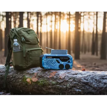 Blaupunkt ER10BC FM PLL digitālais modinātāja radiouztvērējs ar diviem modinātājiem, USB uzlādi, termometru, zilā kamuflāžā