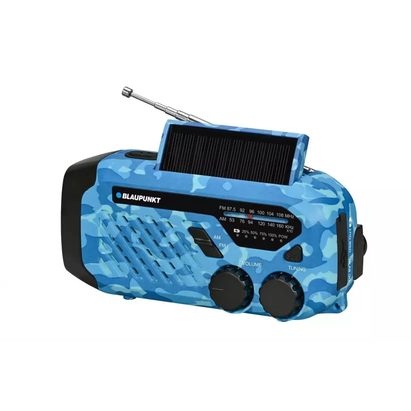 Blaupunkt ER10BC FM PLL digitālais modinātāja radiouztvērējs ar diviem modinātājiem, USB uzlādi, termometru, zilā kamuflāžā