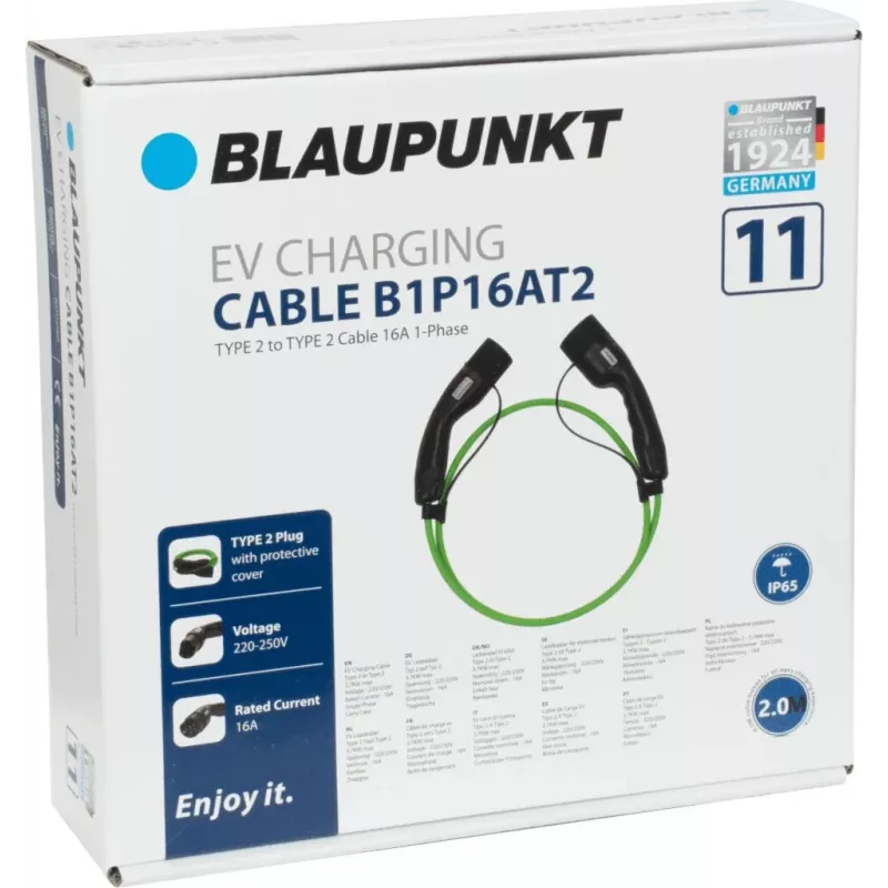 Blaupunkt Type 2 uz Type 2 elektromobiļa uzlādes kabelis 2m 16A 1-fāzes (B1P16AT2 - 100397)
