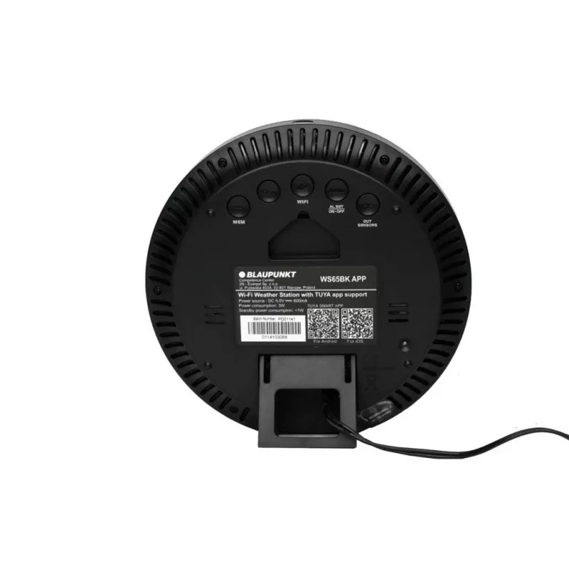 Blaupunkt WS65BK APP Wi-Fi laika stacija ar krāsu displeju un āra sensoru - melna