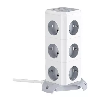 BlitzWolf BW-EC3 Vertikālā strāvas sloksne ar 12 kontaktligzdām, 4 USB portiem, 2m kabeli, EU spraudni