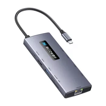 BlitzWolf BW-NEW TH8 10-in-1 USB-C Hub Adapter ar 4K HDMI, 3x USB 3.0, 2x USB 2.0, Gigabit Ethernet, 100W PD, SD/TF karšu lasītāju, Space Gray