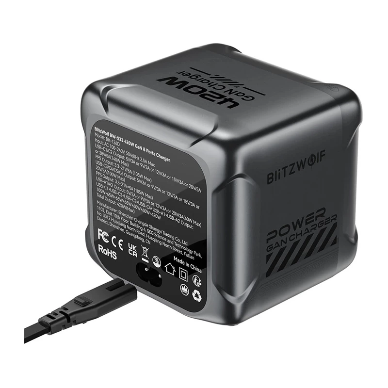 Blitzwolf BW-S33 420W 8-Port USB-A Lādētājs, Melns
