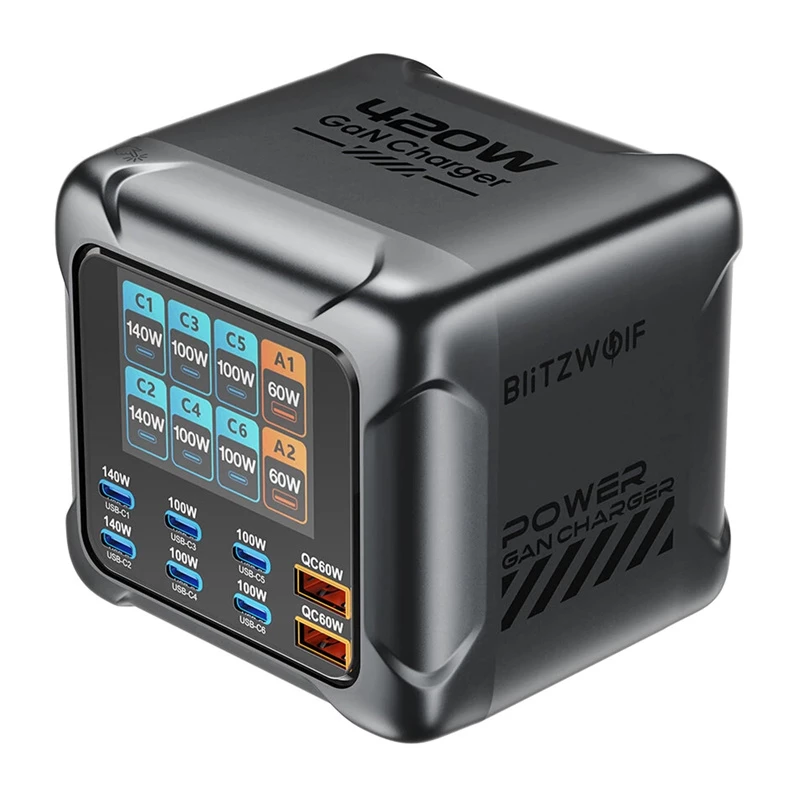 Blitzwolf BW-S33 420W 8-Port USB-A Lādētājs, Melns