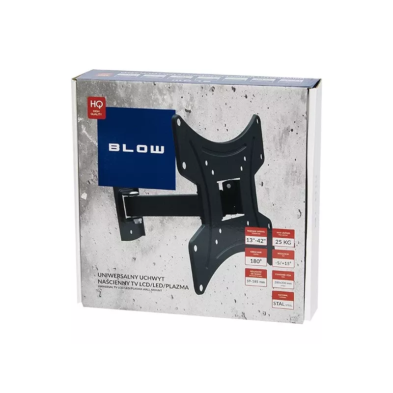 BLOW 76-863# Fiksēts TV sienas stiprinājums 42 collu ekrāniem, VESA līdz 200x200, 25 kg, melns