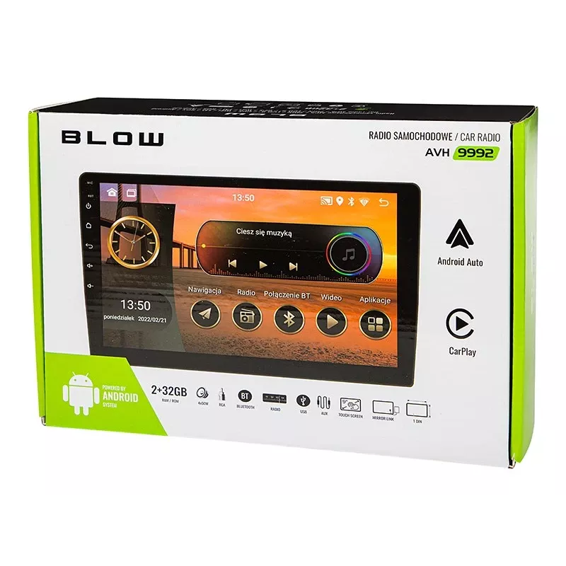 BLOW AVH-9992 2DIN 9 inch Android Auto Radio ar WiFi, GPS, Apple CarPlay