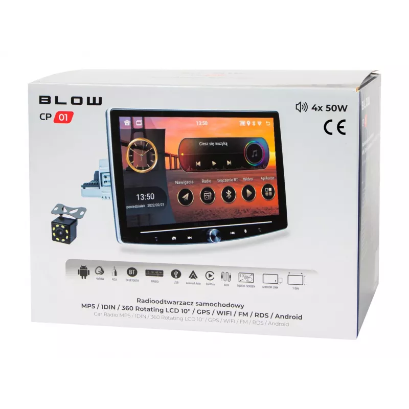 BLOW CP01 1DIN 10,1 collu Android 10 automašīnas radio ar grozāmu displeju, bezvadu CarPlay un Android Auto, GPS, Wi-Fi, Bluetooth
