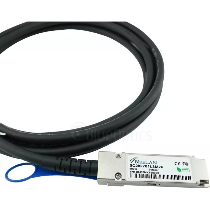 BlueOptics Dell EMC saderīgs DAC-QSFP28-4SFP28-25G-BL pasīvs 100GBASE-CR4 QSFP28 uz 4x25GBASE-CR SFP28 tiešā pieslēguma sadales kabelis, 5m, AWG26