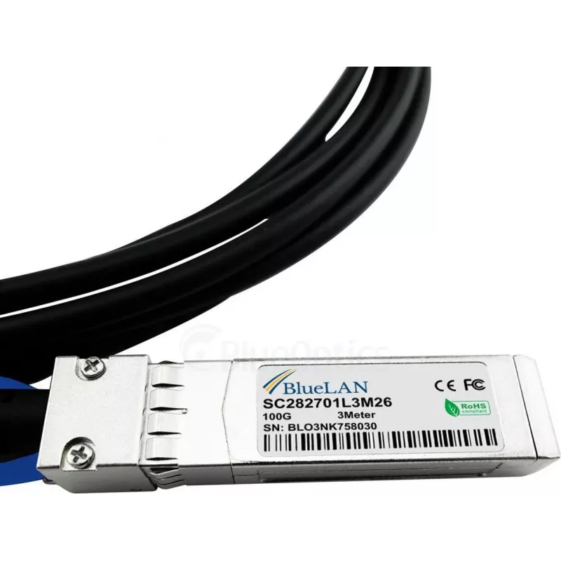 BlueOptics Dell EMC saderīgs DAC-QSFP28-4SFP28-25G-BL pasīvs 100GBASE-CR4 QSFP28 uz 4x25GBASE-CR SFP28 tiešā pieslēguma sadales kabelis, 5m, AWG26