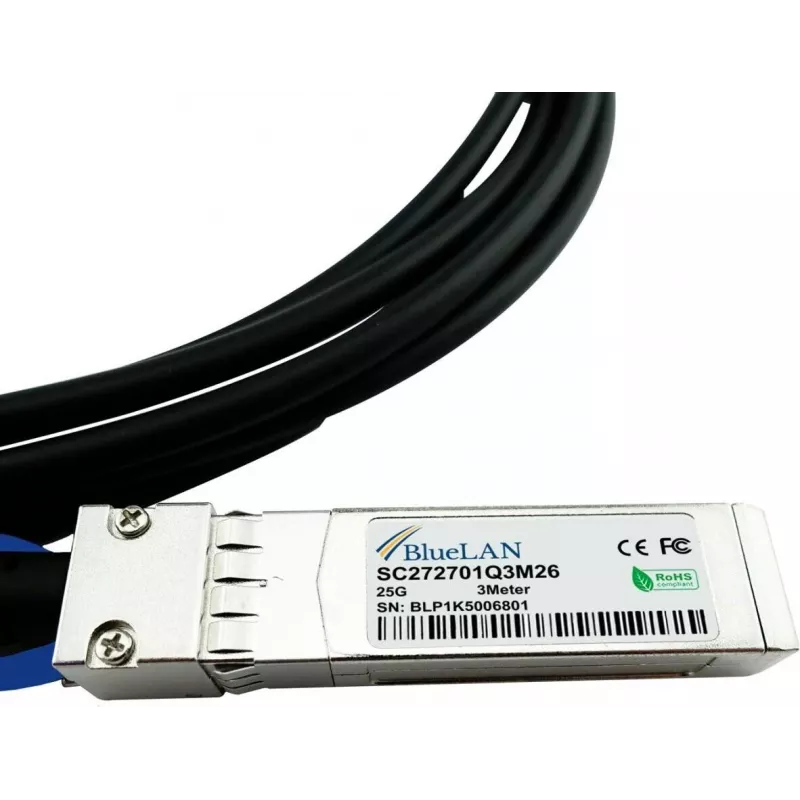 BlueOptics Supermicro CBL-NTWK-0944-SS28C50M saderīgs BlueLAN 25GBASE-CR pasīvais SFP28 tiešās pievienošanas vara kabelis, 5m, AWG26