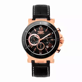 BOBROFF MAN BF1001M15 Analog Quartz Wristwatch 44 mm Black Leather Strap