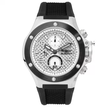 BOBROFF MAN BF1002M20 Analog Quartz Watch 43mm Black Dial Leather Strap