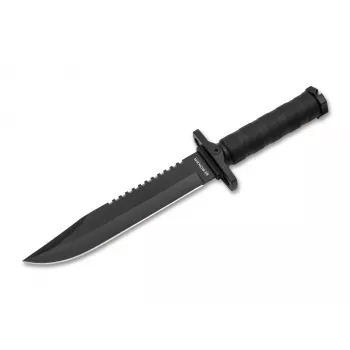 BOKER MAGNUM John Jay Izdzīvošanas nazis 02SC004 Fiksēts asmens 440A Nerūsējošais tērauds Clip Point zāģa mugura Alumīnija rokturis ar izdzīvošanas komplektu un ABS maksts