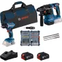 Bosch 18V Professional Set Rotary Hammer GBH 18V-22 + Drill Driver GSR 18V-45 - (zils/melns, 2x Li-Ion akumulators 4.0Ah, āmura urbja un uzgaļu komplekts, instrumentu soma) (0615V0003D)