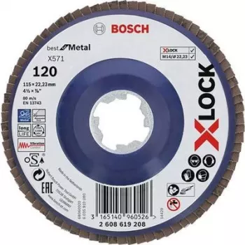 Bosch Accessories 2608619208 X-LOCK šķiedras disks Ø 115 mm, graudainība 120, cirkonija alumīnija oksīds nerūsējošajam tēraudam