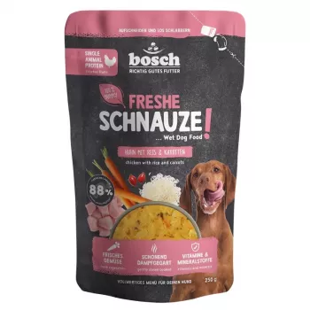 BOSCH Freshe Schnauze vistas, rīsu un burkānu mono mitrā suņu barība – 250 g