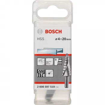 Bosch HSS pakāpju urbis 4-20 mm, 3 plakanu virsmu kāts, 70,5 mm garums 2608597519